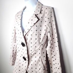 An Ren New York Womens S Jacket Blazer Polka Dot Brocade Taupe Big Buttons
